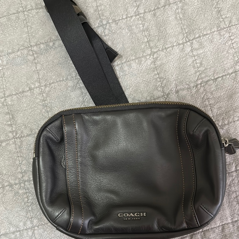 Coach Black Leather Dual pocket Belt Bag